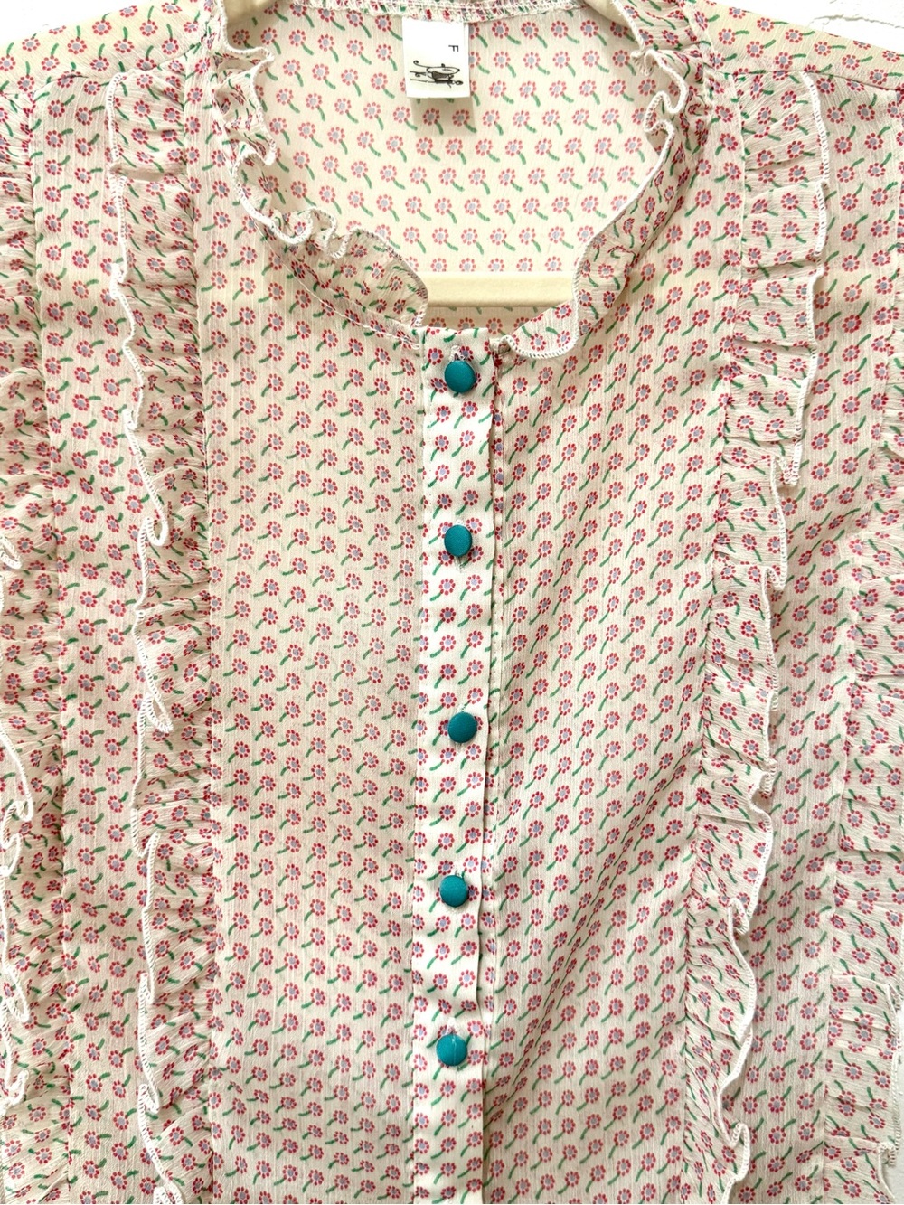 Vintage-Inspired Floral Ruffle Peplum Blouse Cottagecore Tie Back Top S - Picture 6 of 8